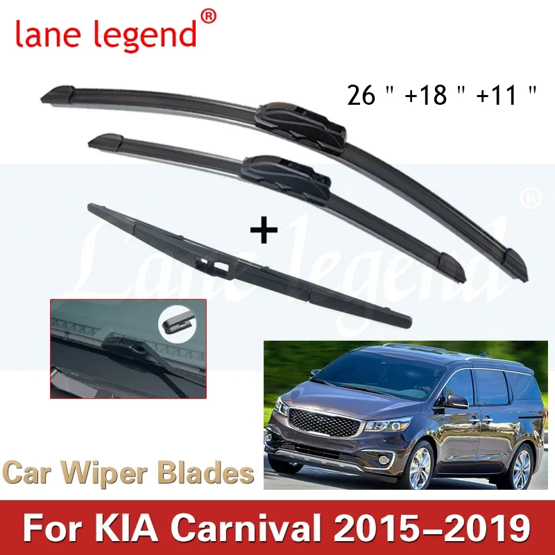 For KIA Carnival 2015-2019 Car Front Rear Wiper Blades Soft Rubber Windscreen Wipers Auto Windshield 26