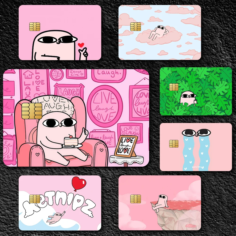 Cartoon K-Ketnipz Cute Pink K Film Skin Cover Credit Card Stickers 4PCS Debit Front Decoration Bank Bus Pass Waterproof