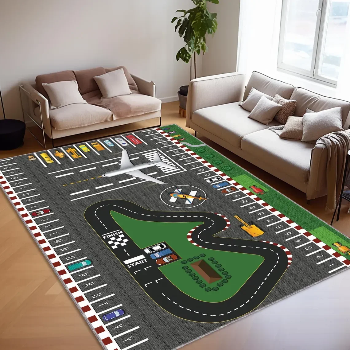 Airport Game Rug, Airport Play Rug, Kids Airplane Runway Carpet, Car Parking Playmat, Fun City Road Mat Educational Rug Carpet