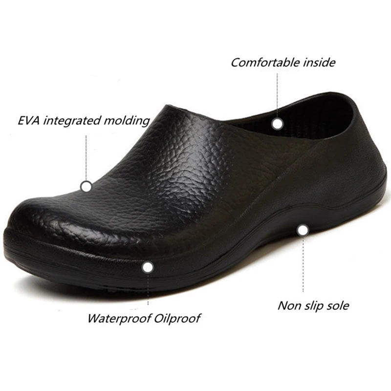 STRONGSHEN Men Waterproof Oilproof Chef Shoes Hotel Kitchen Anti-Slip Work Shoes Restaurant EVA Garden Clogs Working Flat Shoes