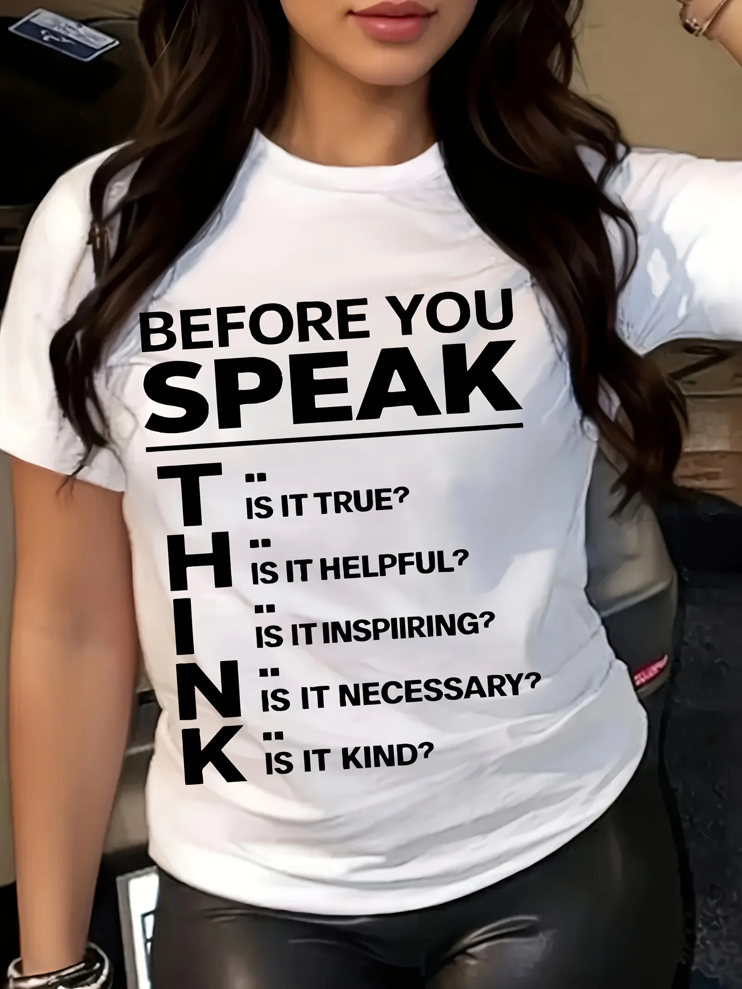 

Women's Funny Thinking Message T-Shirt - "Before You Speak..." Saying - Soft Everyday & Party Top - Loose Fit Round Neck Tee