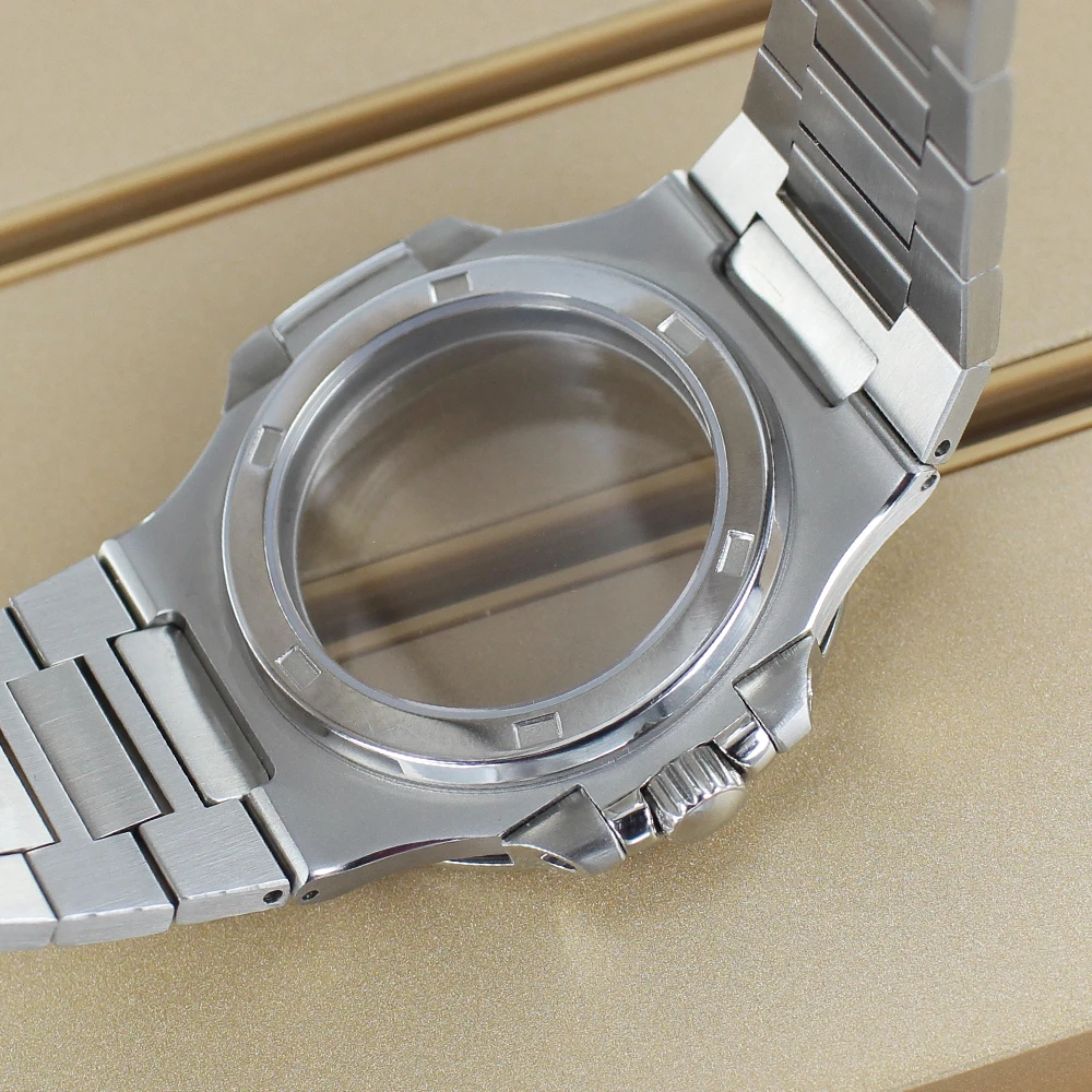 Ultra thin 43.3mm Silver Watch Case Sapphire Crystal For Miyota 9015 Movement 30mm Dial Solid Steel Bracelet Modified Nautilus image 5