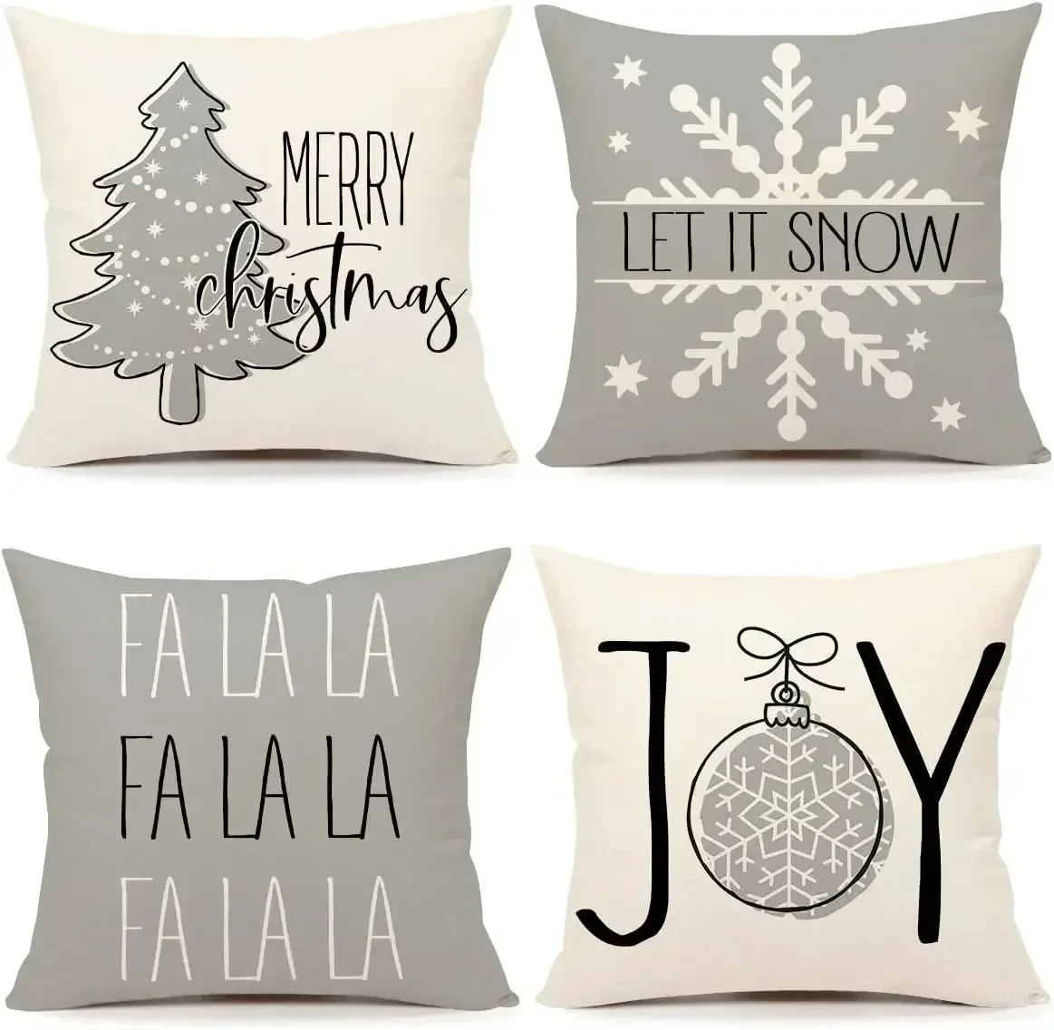 Christmas red pillowcase, 4 sets of Christmas decorations, Merry Christmas tree, make it snow with joy, pillowcase, holiday deco