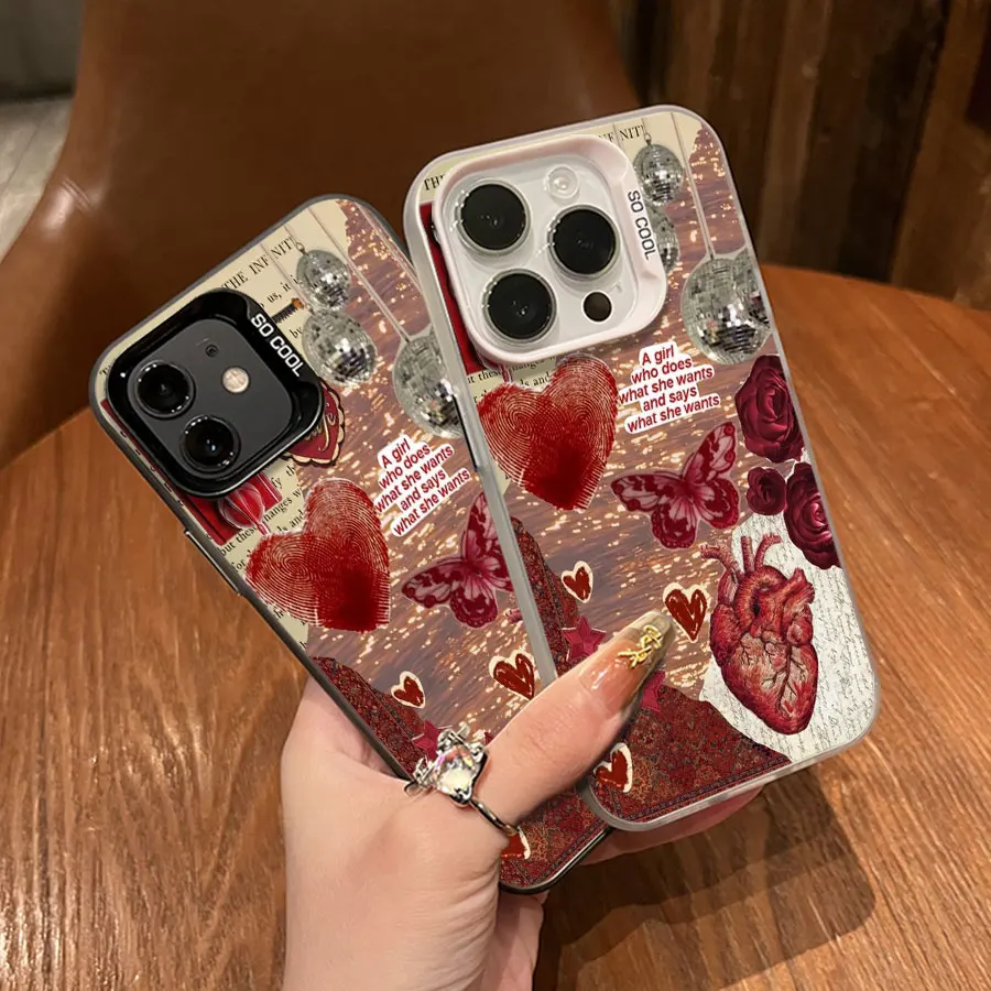 Telefono con impronta digitale cuore farfalla rossa per iPhone da 17 a 11 Pro Max Plus