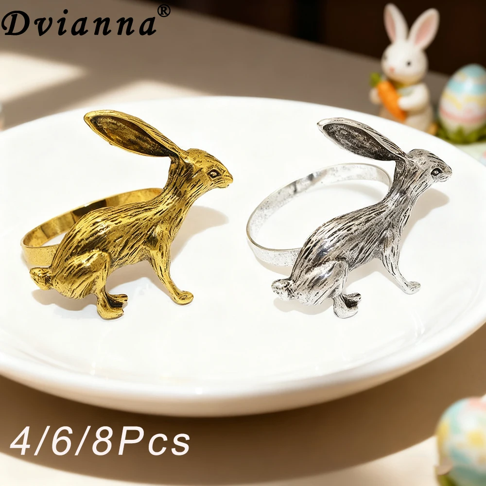 

4/6/8Pcs Retro Rabbit Napkin Ring Cute Bunny Napkin Holder for Easter Wedding Banquet Birthday Party Holiday Dinner Table Decor