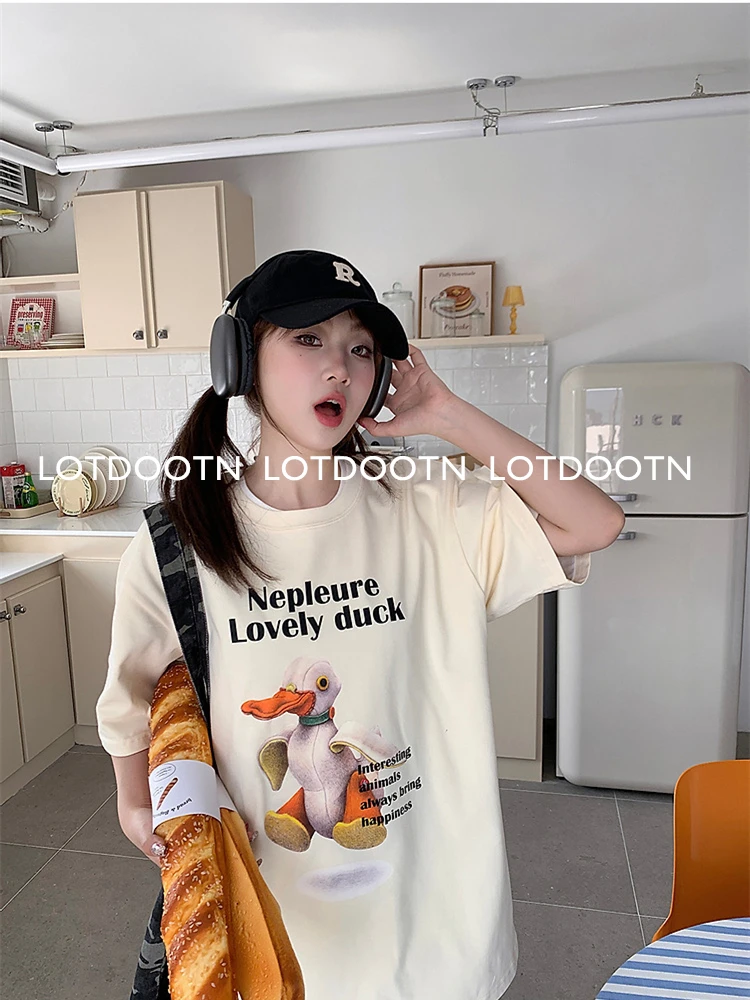 LOTDOOTN Y2k Female Tshirt Cartoon Print T-shirt  Womens Oversized Graphic Unisex Tees Summer Cotton Fashion Female Tops Hip Hop