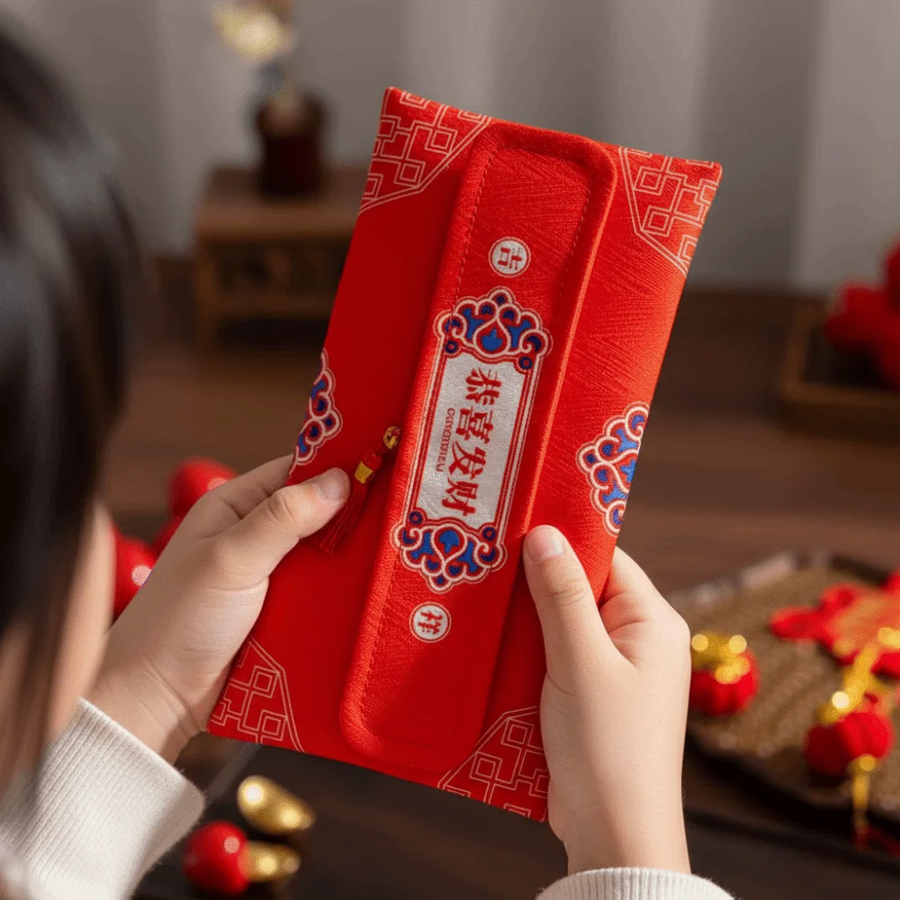 

Traditional Chinese New Year Red Envelope Hongbao Brocade Embroidered God of Wealth Red Pocket Blessing Bonus