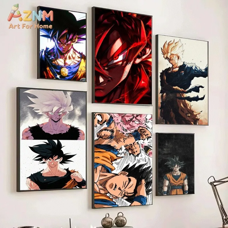 Dragon Ball Goku Purple Aura Canvas Wall Art Anime Super Saiyan Print Collage For Teen Boys Bedroom Gaming Dorm Wall Unframed