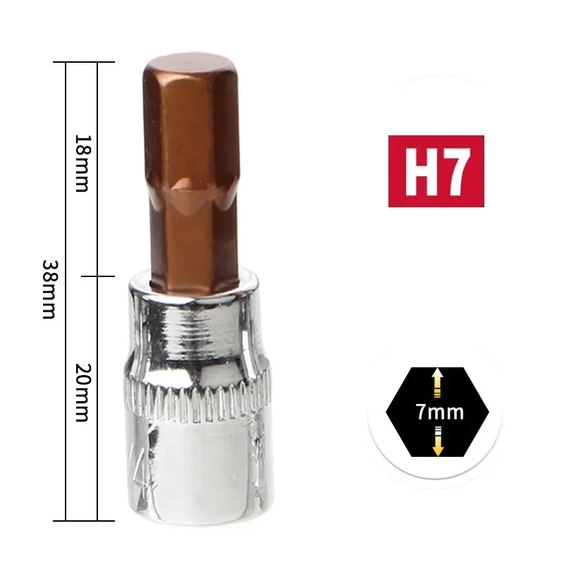 1pcs 1/4 Inch Drive Hex Bit Sockets H3 H4 H5 H6 H7 H8 Metric Screwdriver Bit Sockets Hand Tools Socket Joint Hexagonal