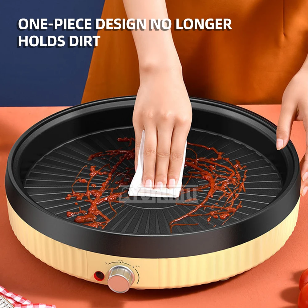 وعاء ساخن كهربائي منزلي 34 سم للشواء والبيتزا، ماكينة شواء غير لاصقة متعددة الوظائف