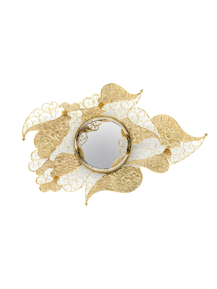 Wall Art Decorative Mirror Living Room Designer High-end Villa Brass Hanging Mirror Personalized Creative Wall Hanging Mirror