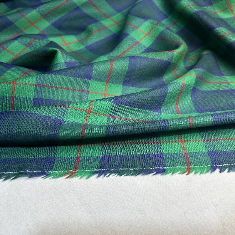 L100XW145CM 100% Wool Check Dark Green Worsted Suiting Fabric Lightweight Comfortable Warm Autumn Winter DIY Fabrics for Sewing