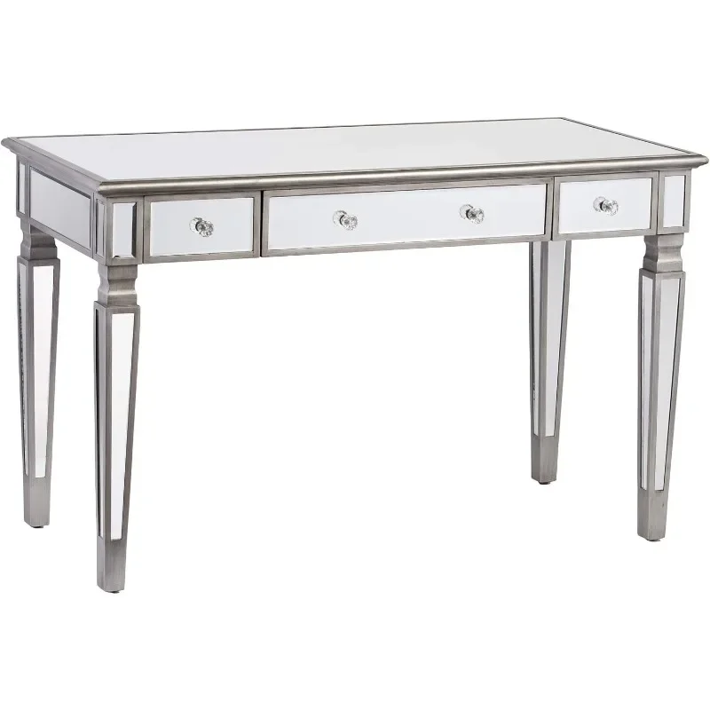 

Home/Office Desk Mirrored Writing Desk, Drawer with Crystal Embellished Knobs Modern Office Desk for Bedrooms and Offices