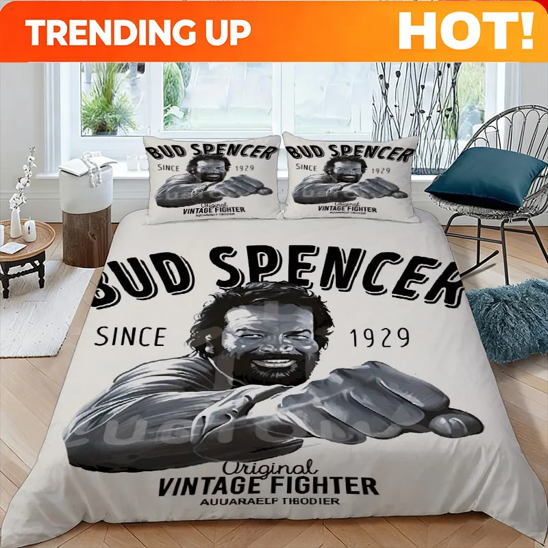 Customize 2/3pcs Bud Spencer Retro Fighting Print Duvet Cover Set Multifunctional Duvet Cover Three-Piece Set, with a Strong Fes