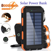 80000mAh Solar Power Bank Portable Outdoor Charger Powerbank Waterproof External Battery Dual USB Charging with LED Light 2024