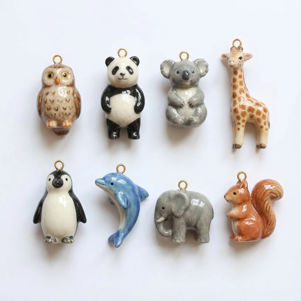Niedliche und trendige neue Tier-Serie: Eichhörnchen, Eule, Elefant – DIY-Anhänger für die Schmuckherstellung – Detail 1