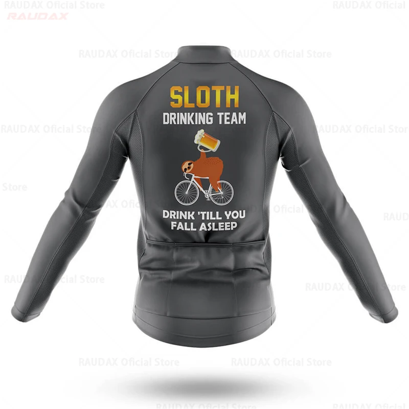 Sloth Drinking Team Men\'s Cycling Jersey Long Sleeve Mtb Sport Riding Shirt Quick Drying Cycle Clothing Jacket Maillot Ciclismo