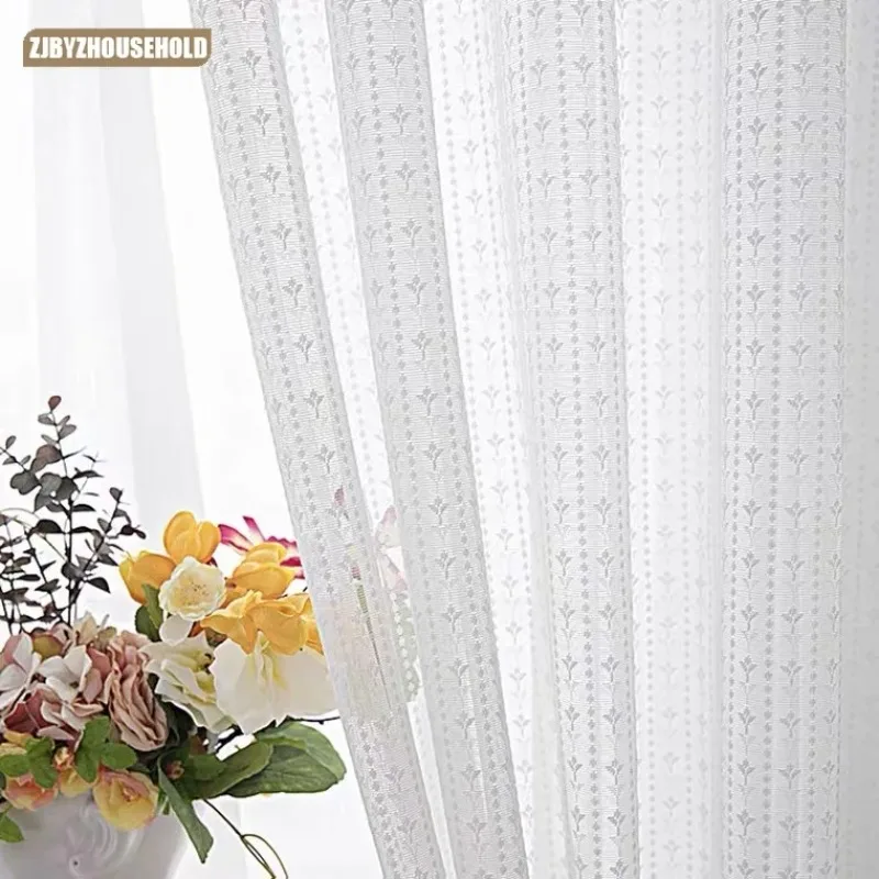 Small Fresh Custom  Tulle for Windows and Living Room Floral Curtain Yarn White Yarn Semi-Shading Curtain Sheer Tulle Balcony