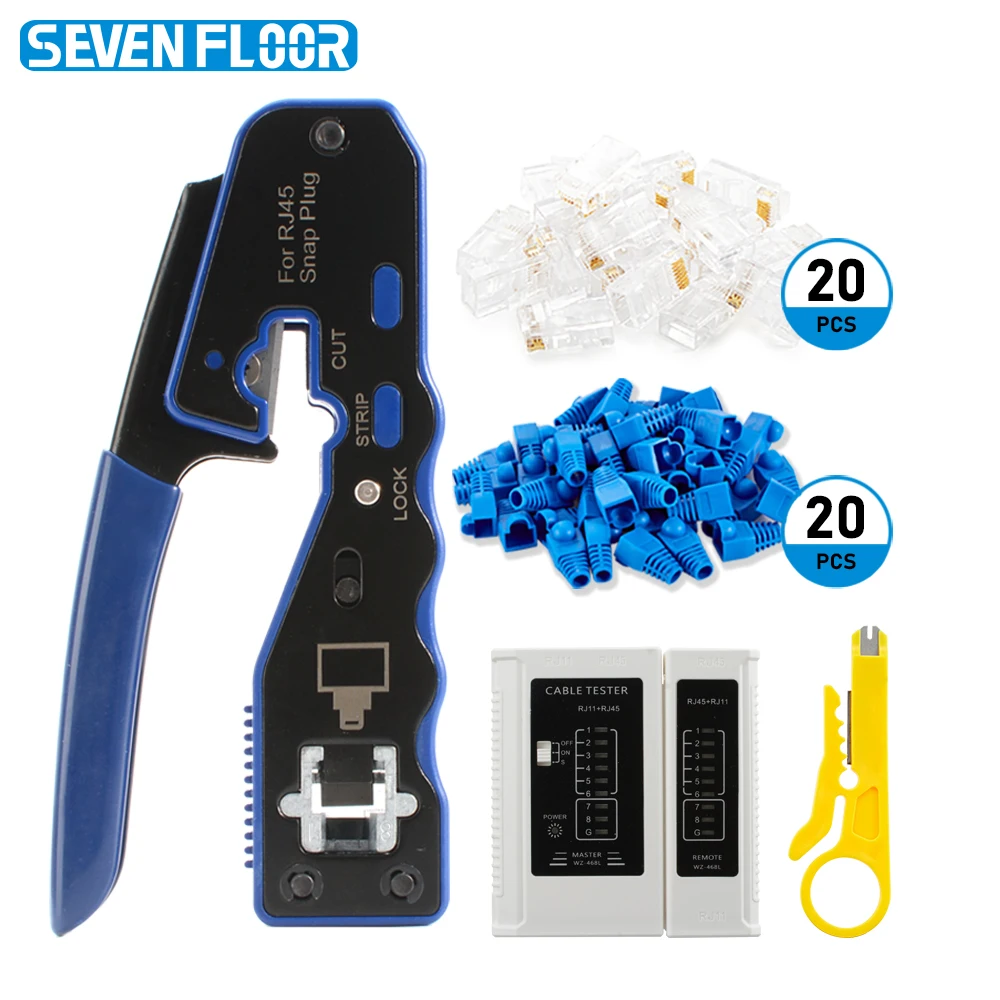 

RJ45 Crimp Tool Kit Pass Through Ethernet Crimper and Tester for Cat5e Cat6 Cat6a 8P8C Modular Connectors