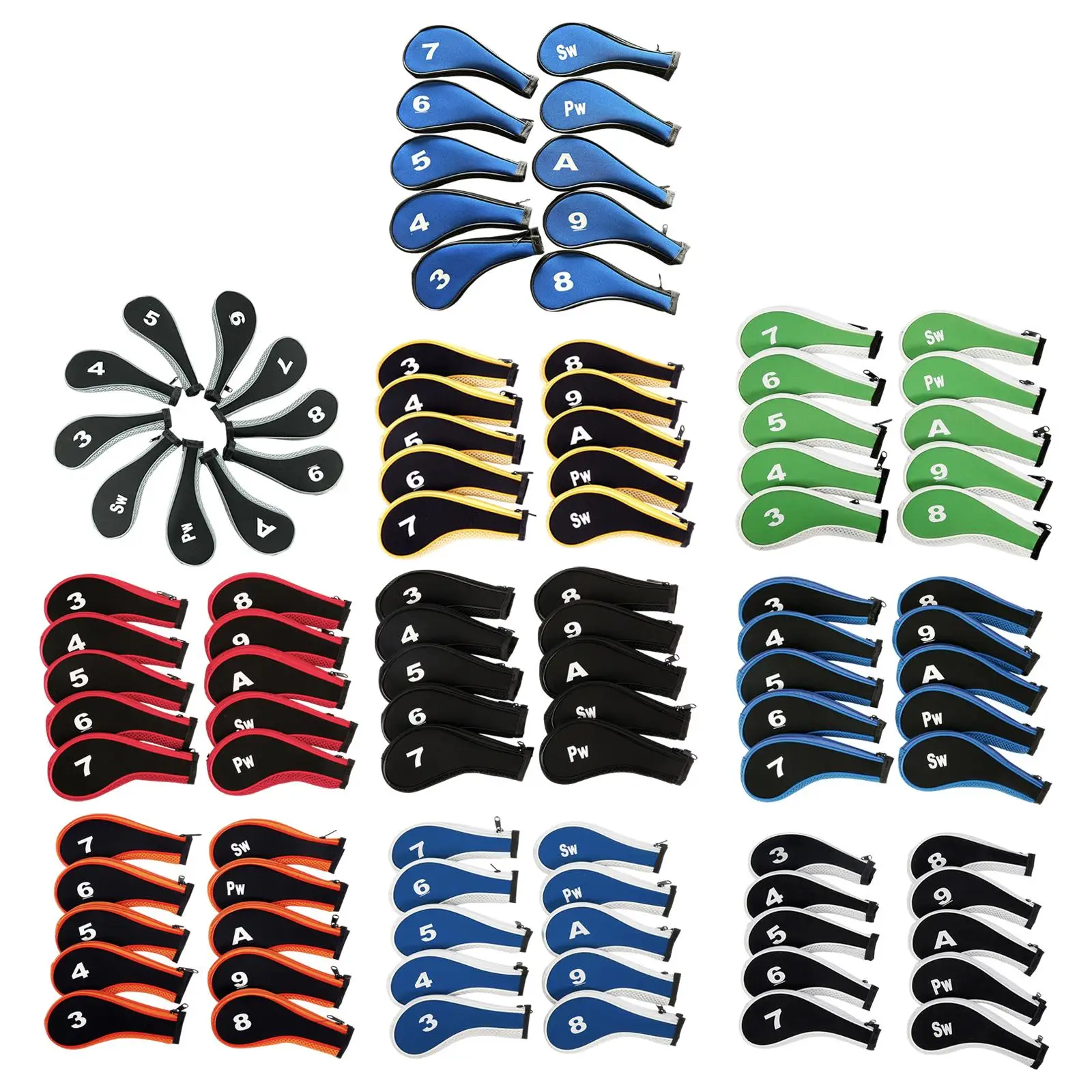 10 Pieces, Colorful Golf Iron Headcover Golf Club Head Cover, Protective