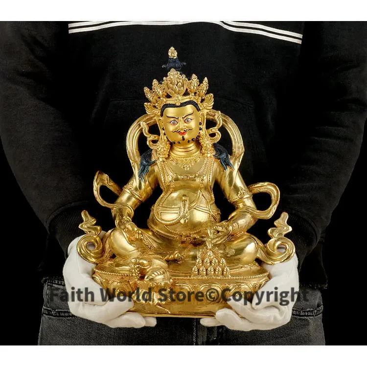 31CM Large High grade gilding Buddha statue- bring wealth HOME family talisman Tibetan Nepal Yellow Jambhala fortune god Buddha