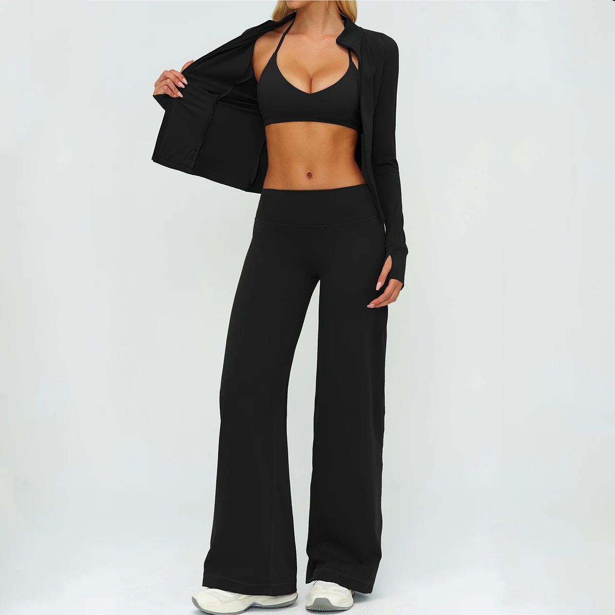 

3 PCS Women's Yoga Set Breathable Sexy Sport Bra Highs Waist Sports Pants Gym Fitness Workout Outdoor Recreation Exercise Sets