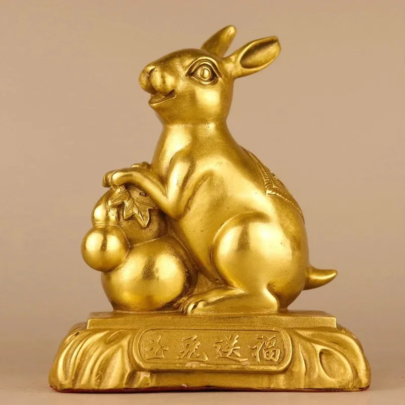 Copper and Jade Rabbit Ornament for Good Fortune, Brass Rabbit, Zodiac Rabbit, Fortune Rabbit, Decorative Rabbit for Living Room