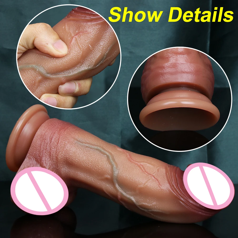 Realistic Soft Big Glans Thick Dildo Double Layer Silicone Masturbators Penis Women Anal Plug Sex Toys Suction Cup Small Dick