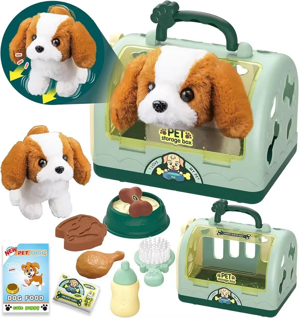 Giocattolo di peluche elettrico Cucciolo Casa per animali domestici Giocattoli interattivi genitore-figlio Giocattolo animale che cammina scodinzolante Regalo educativo per bambini