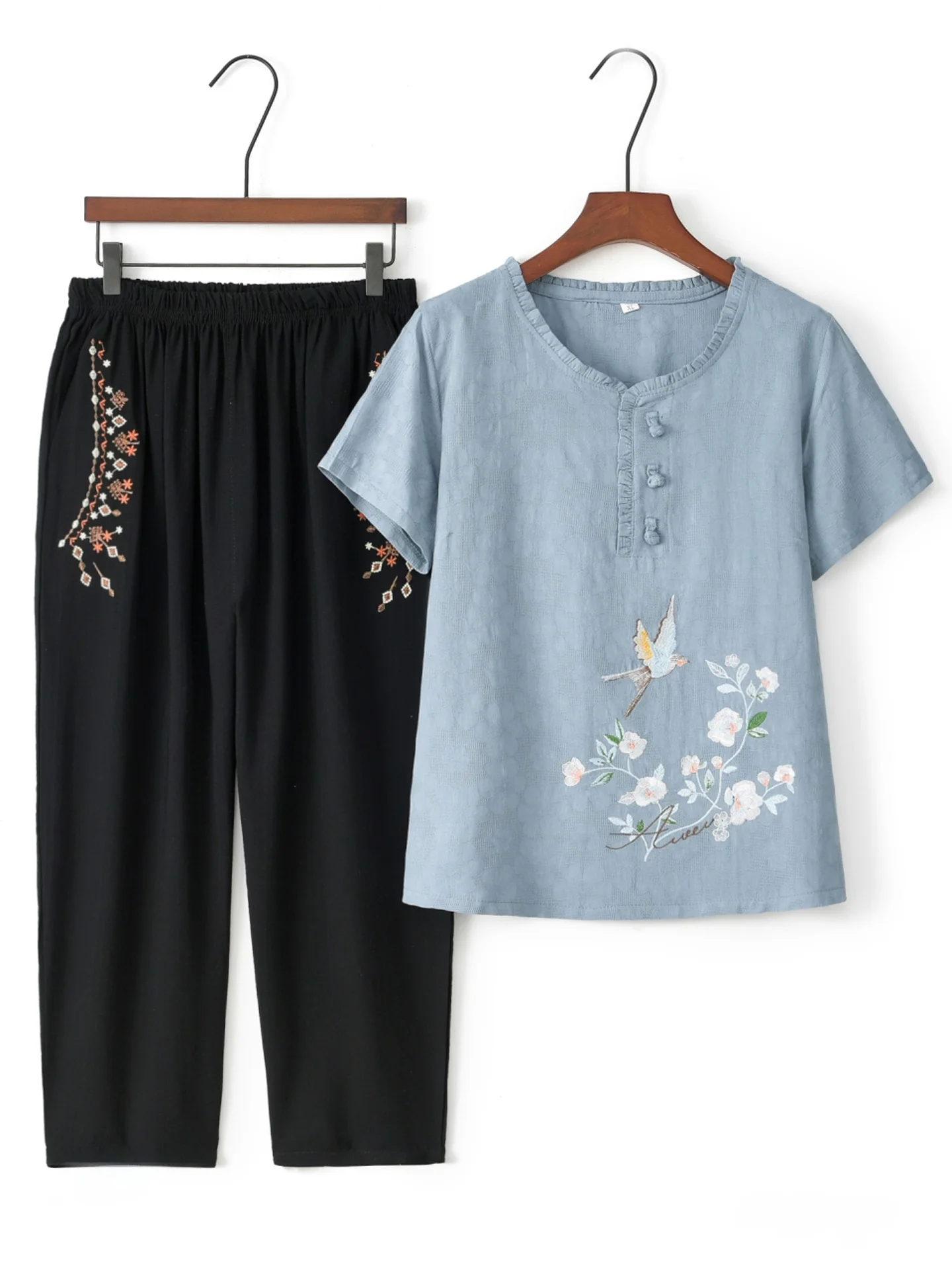 Summer Cotton Linen Suit Set for ly Women ort Sve Top And Pants Two Piece Set Comfortable Breathable Ethnic Sle