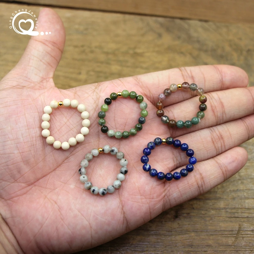 52 Kinds 4mm Round Beads Stackable Rings Natural Stone Crystal Quartz Fluorite Lapis Stretchy Ring Fashion Women Jewelry,QC4219