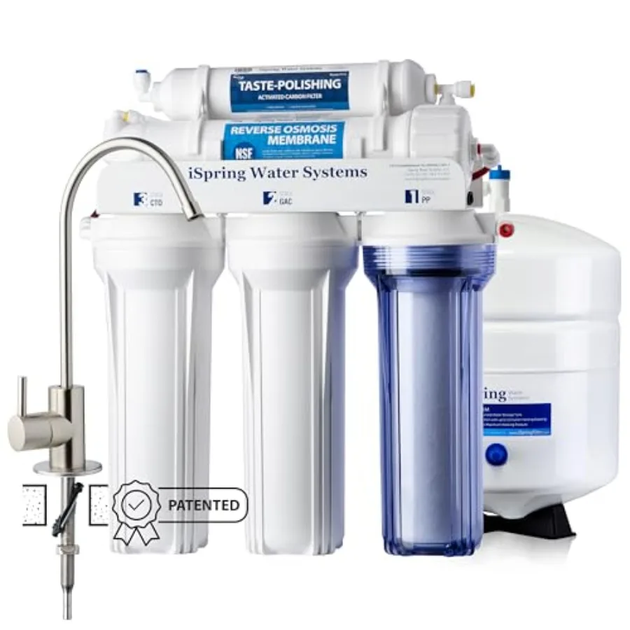 

RCC7 NSF Certified High Capacity Under Sink 5-Stage Reverse Osmosis Water Filter RO Drinking System 75 GPD Brushed Nick