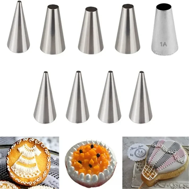 Essential High-Quality Professional Cake Decorating Kit - 9-Piece Stainless Steel Round Pastry Nozzles Set with Writing Cream Pi