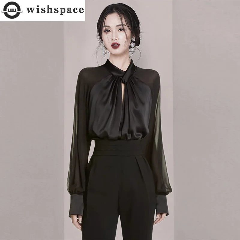 

Individualized Design Irregular Pleated Chiffon Shirt Casual Pencil Pants Two-piece Elegant Women Pants Suit Office Outfits