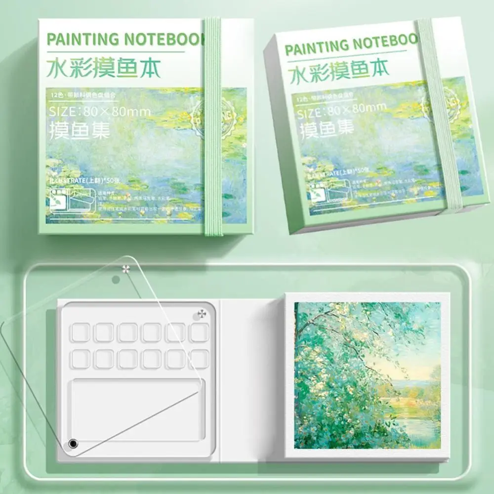 Acrylic Watercolor Paint Palette Set 8/12 Grid Mini Paint Pigment Box with Tearable Book Waterproof Travel Painting Tray Kit