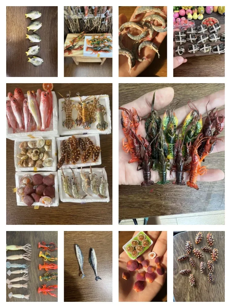 Miniature Seafood-Themed Clay Doll House Decorations BJD Shell Fish Lobster Crab Food Game Scene Props for Restaurant Decor