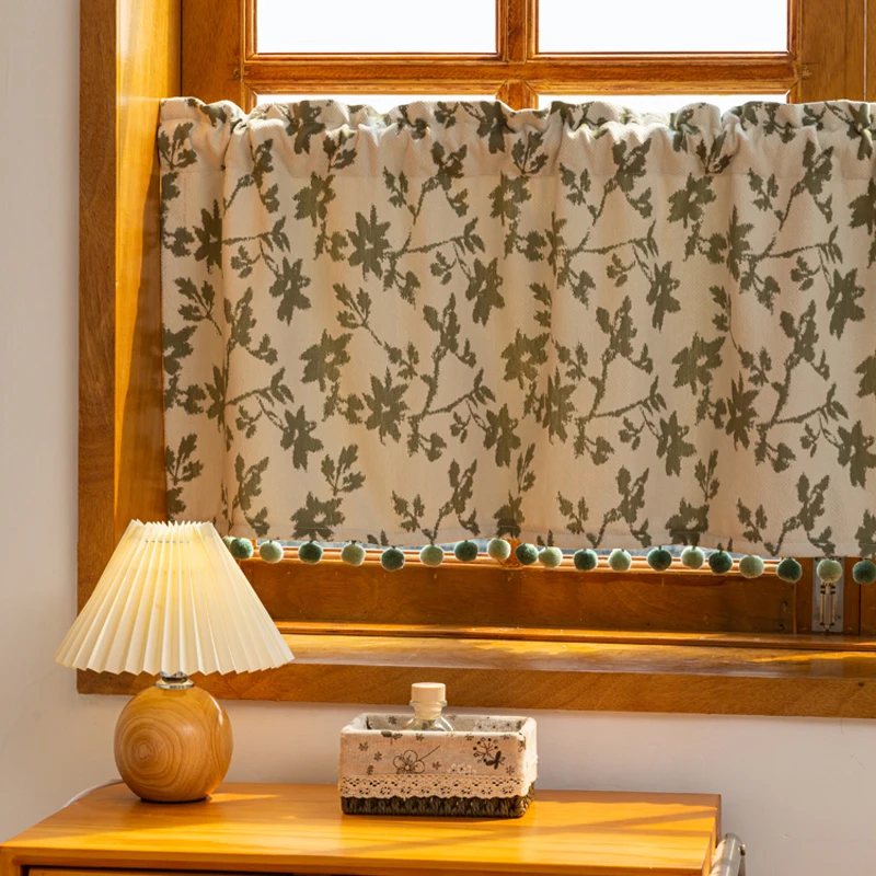 

Luxury Chenille Jacquard Window Curtain Valance for Bedroom with Handmade Multi-Tassels Thick Rod Pocket Blackout Short Curtains