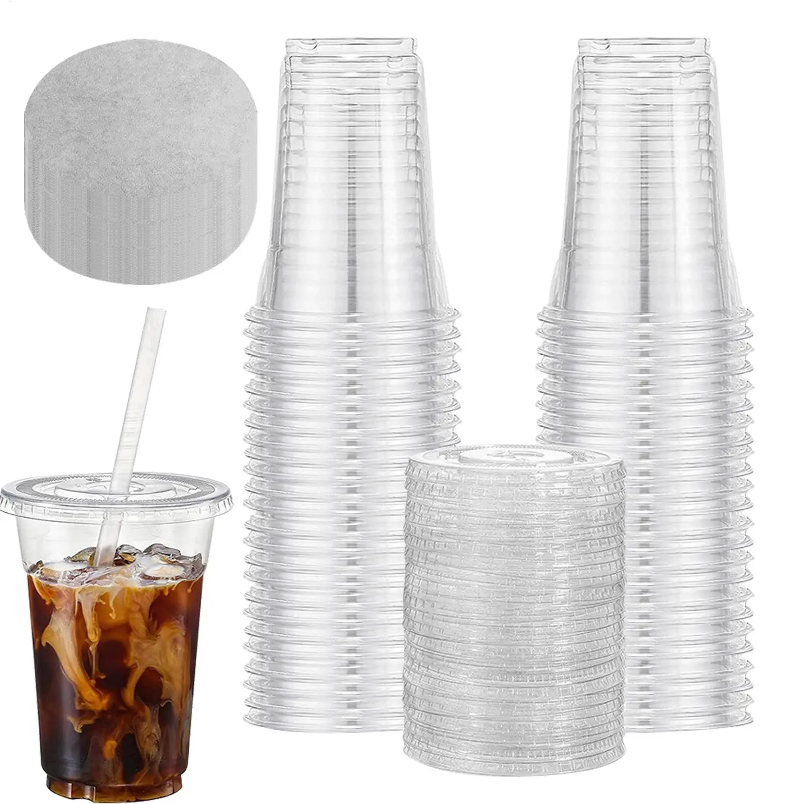 500ml 98mm Clear Plastic Cups With Lids 50 Pack Disposable Drinking Water Juice Milkshake Iced Coffee Lemonade Containers