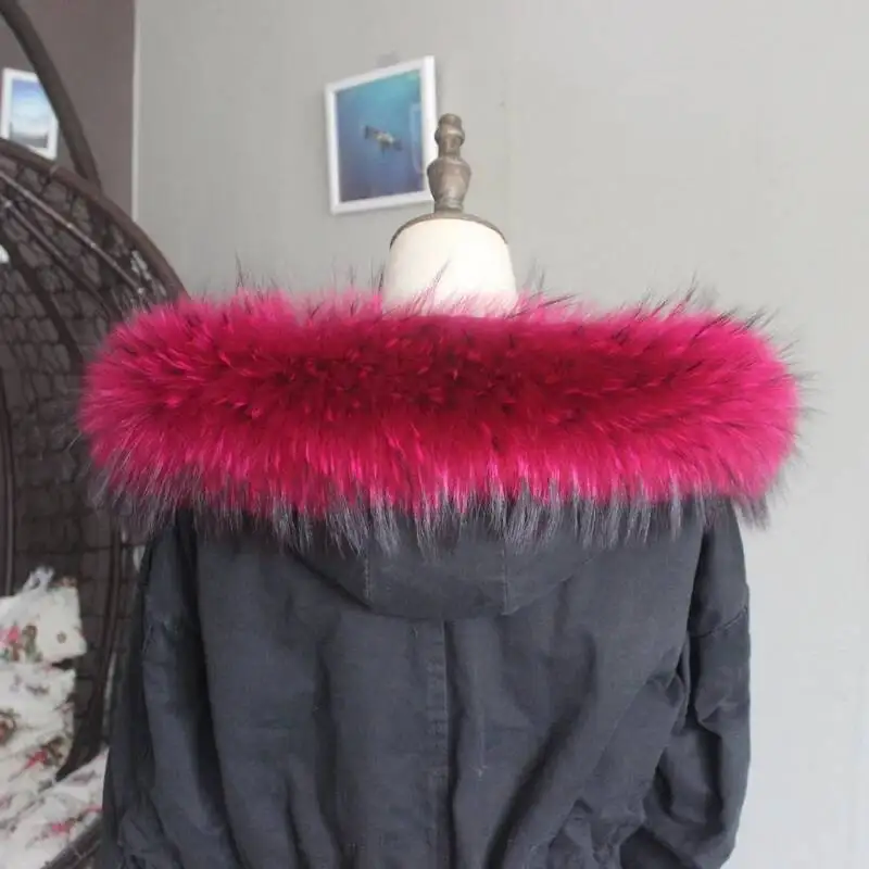 

100% Real Fur Collar for Coat Parkas Women Winter Natural Raccoon Fur Scarf Warm Luxury Furry Large Shawl Male Jackets Coat