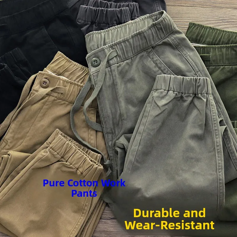 

Retro Japanese Sle Cotton Work Trousers Loose Fit Outdoor Wear Resistant Stred Footing Slimming plus Size Men's Casual P...