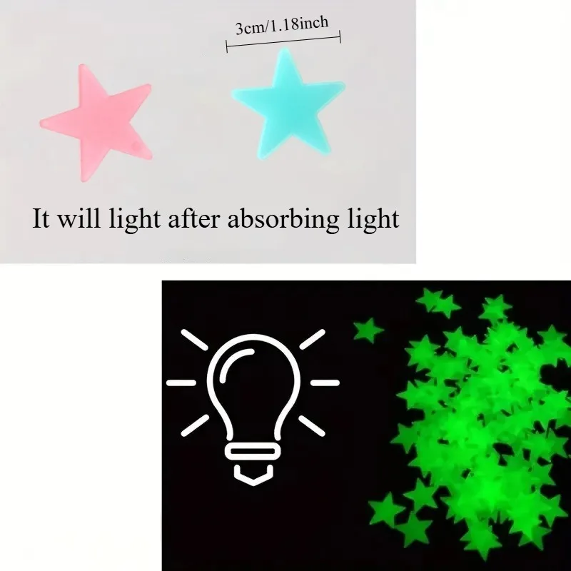 100/50/3 قطعة توهج في الظلام ثلاثية الأبعاد نجوم القمر ملصقات جدار ملصقات مضيئة الاطفال غرفة نوم الطفل سقف ديكور المنزل توهج ستار #4