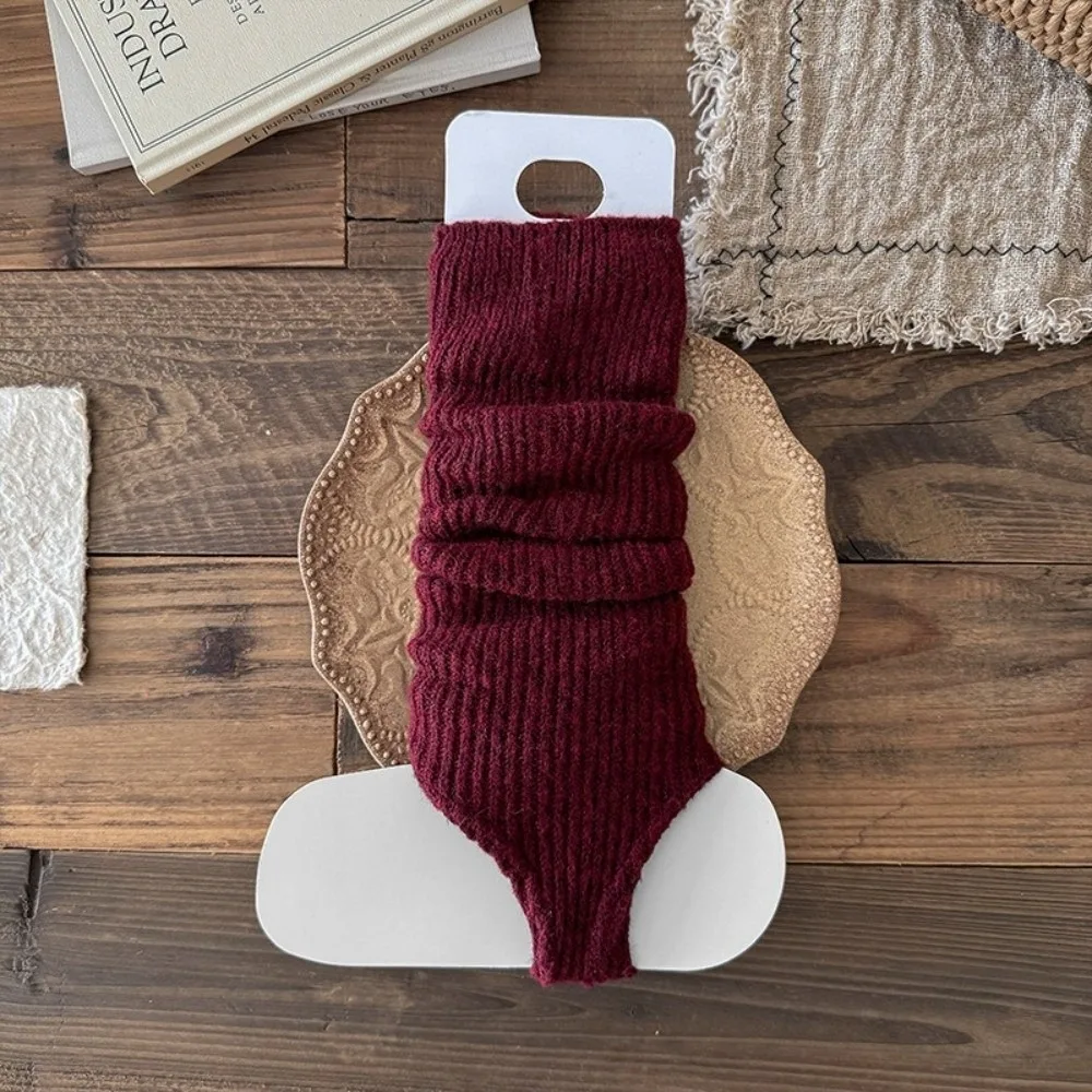 

New Solid Color Leg Warmers Knitted Bow Thickened Mid-Calf Sock Harajuku Middle Tube Socks Gift