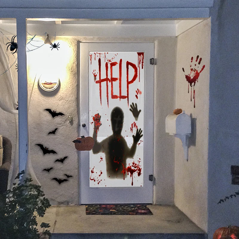 할로윈 피 묻은 손 창문 스티커 호러 여성 유령 벽 피 묻은 스티커 2025 해피 할로윈 파티 홈 데코레이션