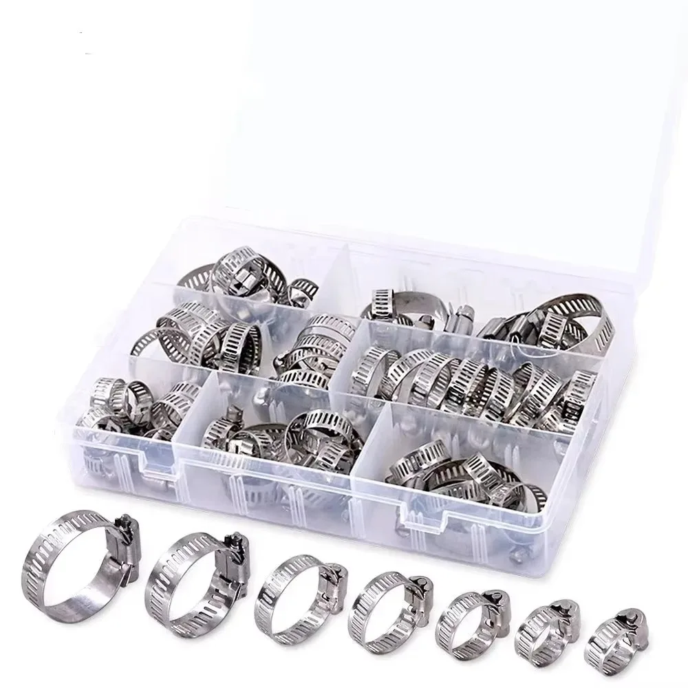 

60pcs Stainless Steel Hose Clamps Set American Style Exhaust ​​Water Pipe Clamp​​ Sealing Pipe Fixing​​ Throat Clamp​​