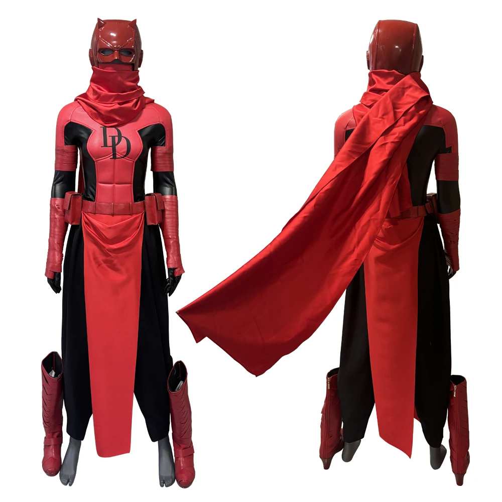 

Elektra Cosplay Costume Adult Women Elektra Natchios Red Leather Jumpsuit Headmask Fullset Battle Suit Halloween Party Outfits