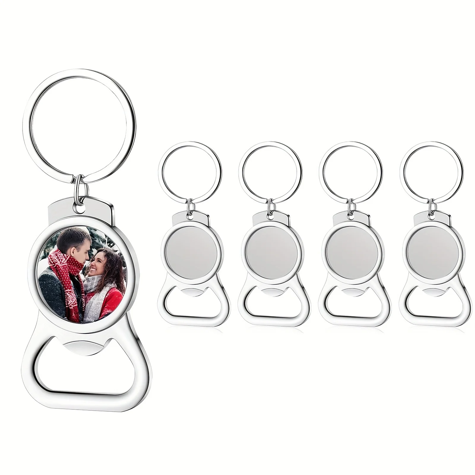 1pc/5pcs Sublimation Blanks Keychains Metal Bottle Opener Big Round Blank Key Rings