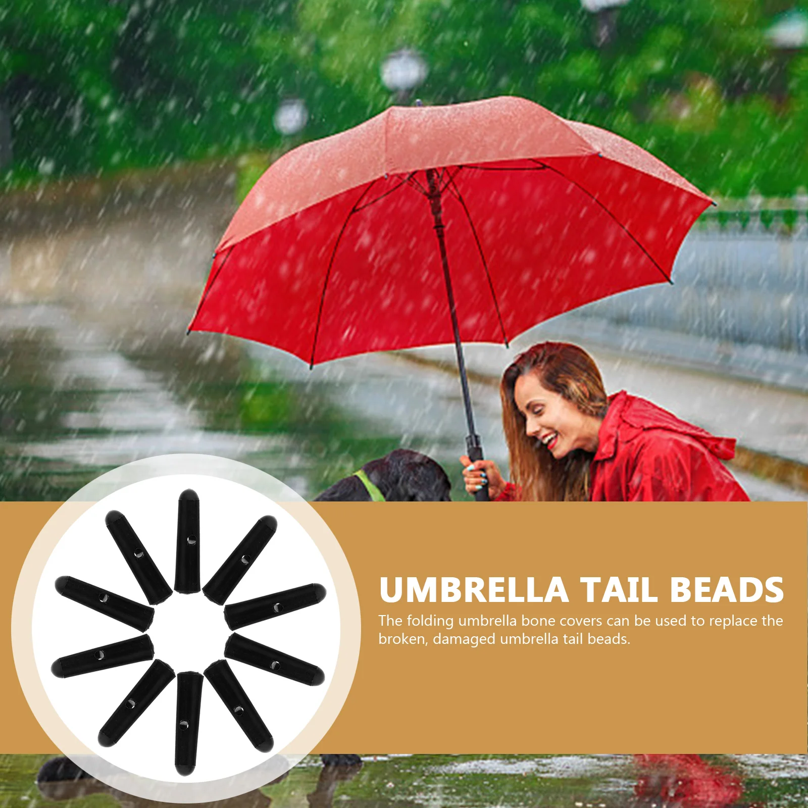 

10 Pcs Umbrella Bead Accessories Beads Tail Double Hole Replacement Folding Part Repair Ribs Parts Plastic Black Tips