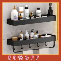 Bathroom Shelf Bath Shower Shelf Aluminum Bathroom Corner shelf Wall Mounted Black Kitchen Storage holder with Sticker