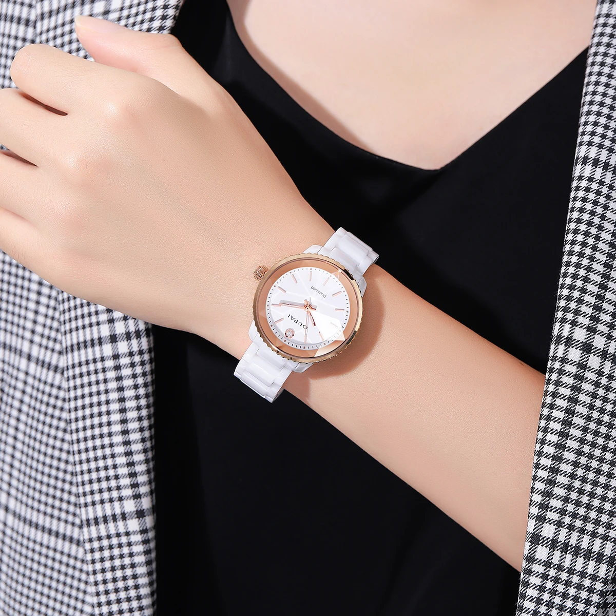 Часы OUPAI с круглым циферблатом, женские керамические японские кварцевые часы, изысканные светящиеся стрелки, водонепроницаемые, модные и элегантные