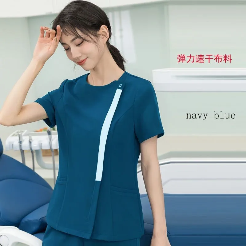 New elastic Scrub sets operating room Surgical gowns short sleeve doctor nurse workwear oral dental beauty salon Nursing outfits